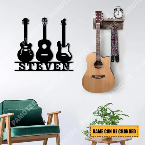 Personalized Three Guitars Metal Sign, Music Studio Wall Art, Metal Laser Cut Metal Signs Custom Gift Ideas