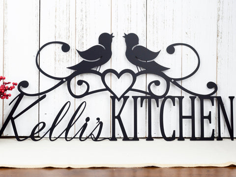 Custom Name Sign, Birds, Kitchen Decor, Metal Wall Art, Kitchen Wall Art, Custom Sign, Name Sign, Metal Sign, Sign, Laser Cut Metal Signs Custom Gift Ideas