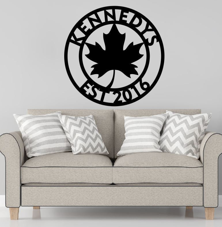 Personalized Family Name Metal Sign, Housewarming Gift, Canada Leaf Cottage Sign, Wedding Gift, Leaf Metal Monogram Sign, Laser Cut Metal Signs Custom Gift Ideas