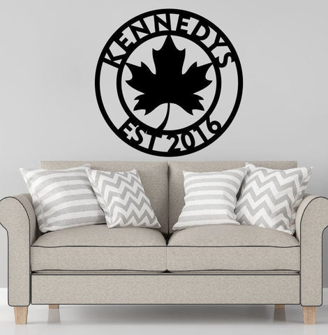Personalized Family Name Metal Sign, Housewarming Gift, Canada Leaf Cottage Sign, Wedding Gift, Leaf Metal Monogram Sign, Laser Cut Metal Signs Custom Gift Ideas
