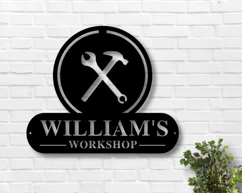 Christmas Gift, Fathers Day Gift Personalized Workshop Sign Personalized Fathers Day Gift Personalized Metal Sign Custom Name S, Laser Cut Metal Signs Custom Gift Ideas