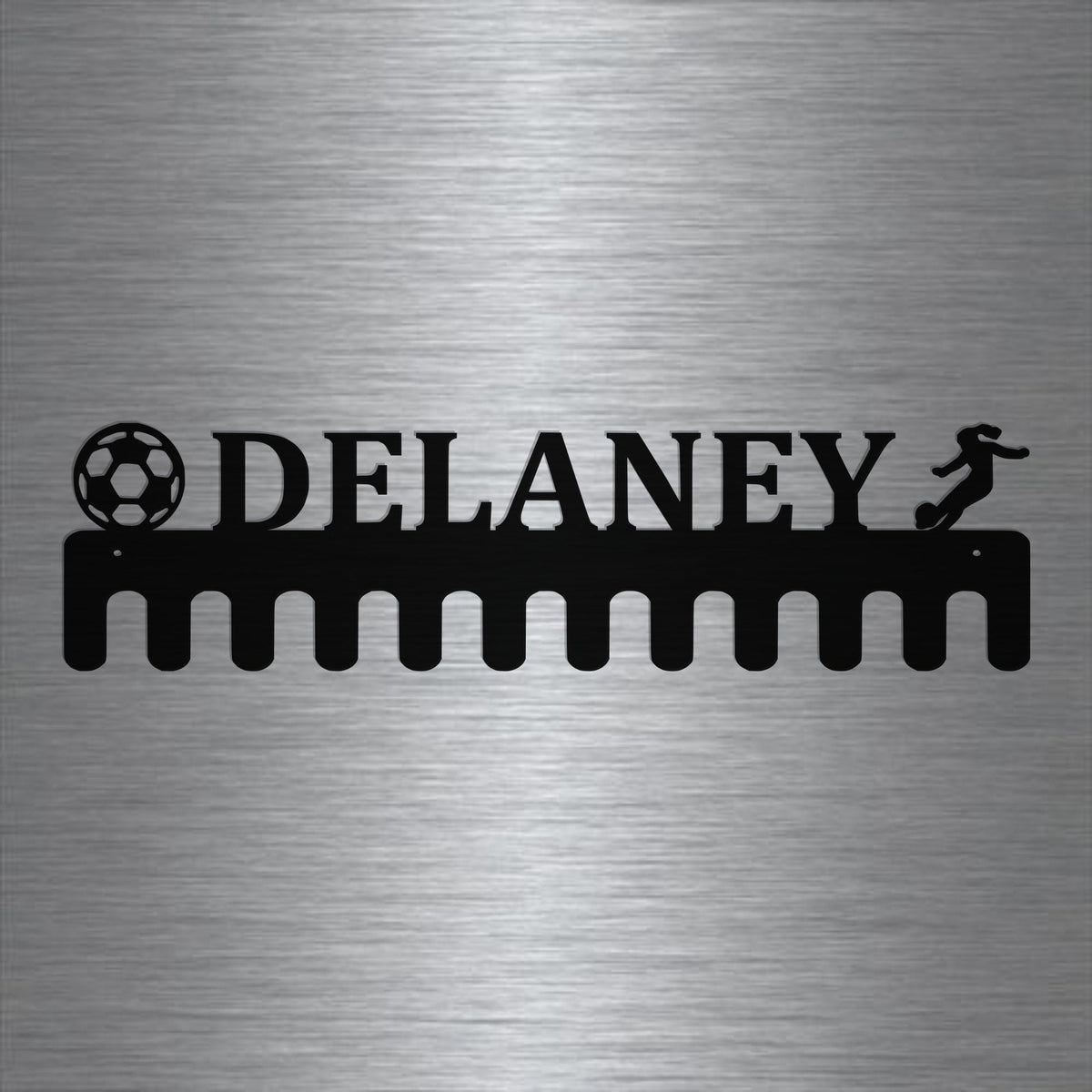 Soccer Custom Name Medal Hanger Holder Display Rack Female 12 Hooks, Cut Metal Sign, Metal Wall Art, Laser Cut Metal Signs Custom Gift Ideas
