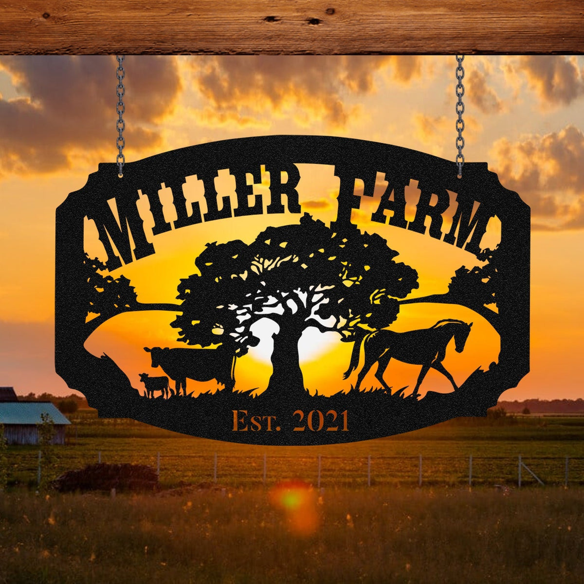 Metal Farm Sign Horse Cow Monogram, Custom Outdoor Stable, Barn, Wall Decor Art Gift, Metal Laser Cut Metal Signs Custom Gift Ideas