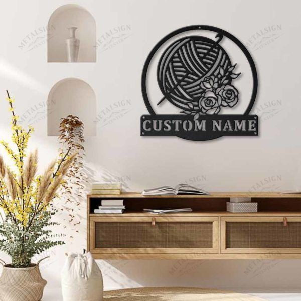 Personalized Crochet Monogram Metal Wall Decor Vii, Cut Metal Sign, Metal Wall Art, Metal House Sign, Metal Laser Cut Metal Signs Custom Gift Ideas
