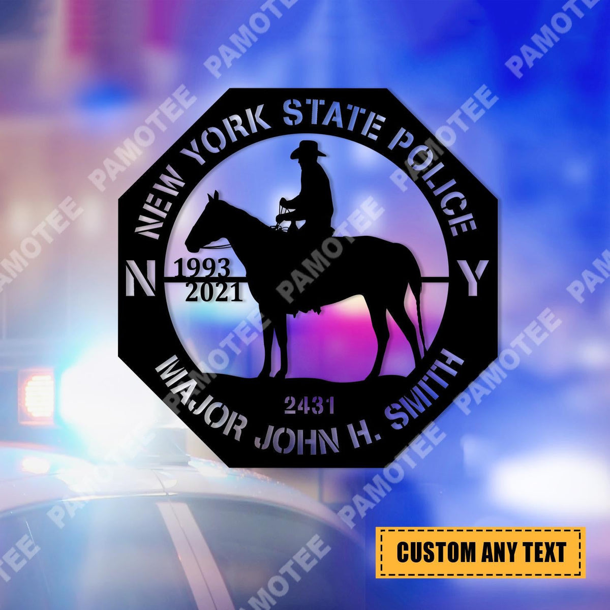 Custom Sheriff Riding Horse Metal Sign Monogram, Newyork Police Decor, Metal Laser Cut Metal Signs Custom Gift Ideas