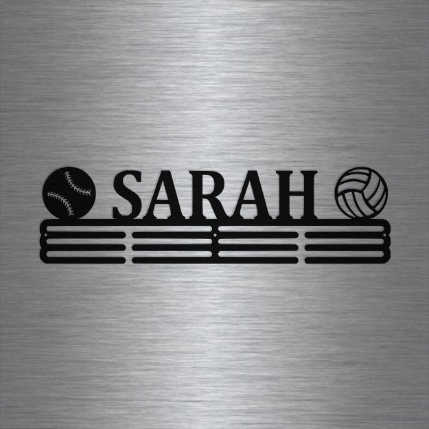 Softball And Volleyball Custom Name Medal Hanger Holder Display Rack 3 Rung, Cut Metal Sign, Metal Wall Art, Laser Cut Metal Signs Custom Gift Ideas