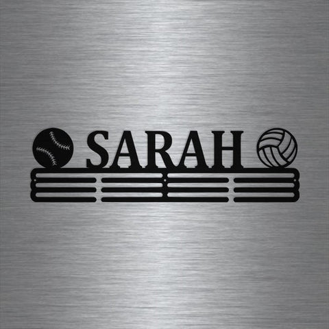 Softball And Volleyball Custom Name Medal Hanger Holder Display Rack 3 Rung, Cut Metal Sign, Metal Wall Art, Laser Cut Metal Signs Custom Gift Ideas