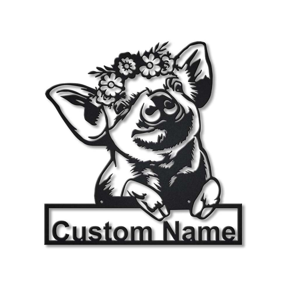 Personalized Floral Piggy Metal Sign Art, Custom Floral Piggy Metal Sign, Animal Funny, Pets Gift, Birthday Gift, Laser Cut Metal Signs Custom Gift Ideas