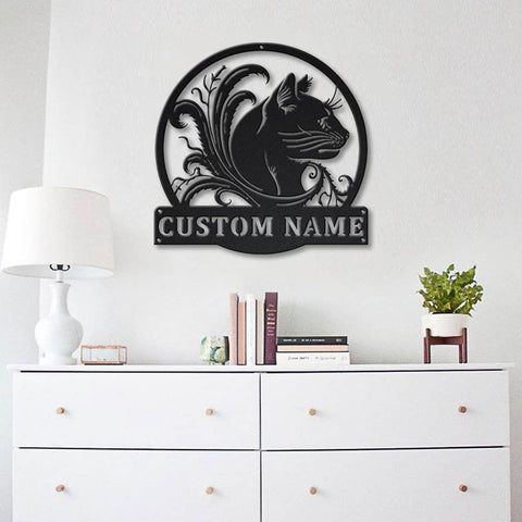 Personalized Black Cat Floral Metal Sign Art, Custom Black Cat Floral Metal Sign, Animal Funny, Father's Day Gift, Pets Gift, Laser Cut Metal Signs Custom Gift Ideas