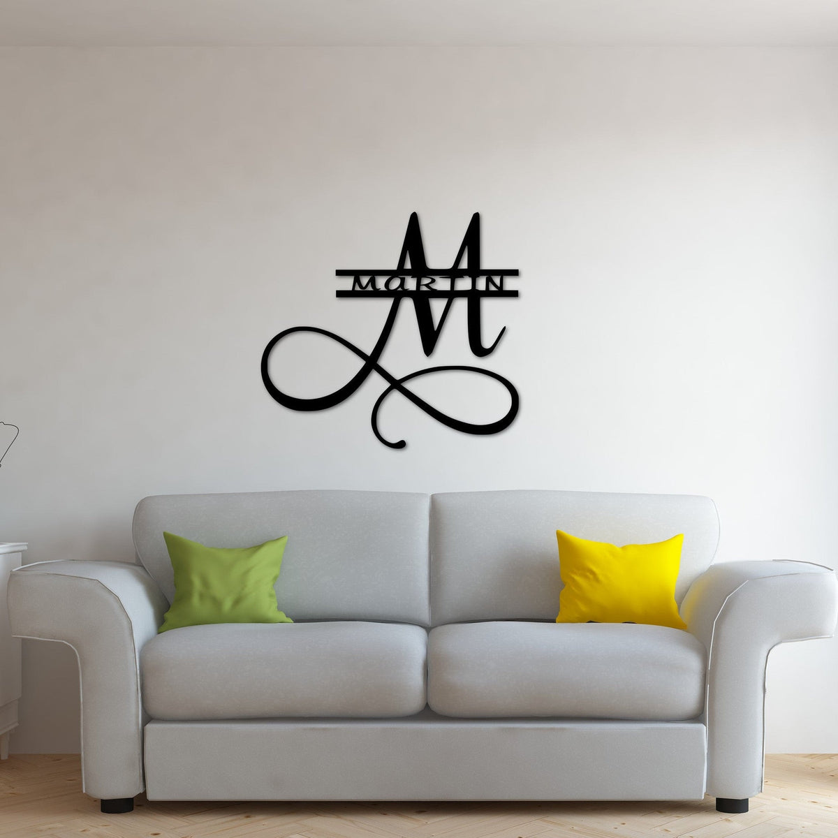 Aeticon PrintPrint Split Last Name Monogram With Last Name Initial, Metal Art Sign With Scrolls, Custom Metal Sign, Personalized Family Name Wall Decor Laser Cut Metal Signs Custom Gift Ideas