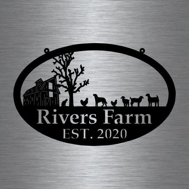 Metal Farm Sign , Barn And Chickens, Goats, Dog, And Cat Personalized Family Name Metal Sign Wedding Gift Personalized Gift, Laser Cut Metal Signs Custom Gift Ideas