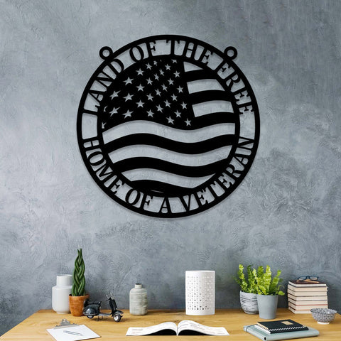 Personalized Land Of The Free Home Of A Veteran Metal Sign, Custom Military Metal Art, Wall Decor, Metal Laser Cut Metal Signs Custom Gift Ideas