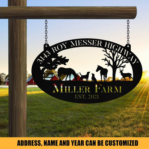 Metal Farm Sign Horse Dog Deer Monogram, Custom Outdoor, Ranch, Stable, Acres, Metal Laser Cut Metal Signs Custom Gift Ideas