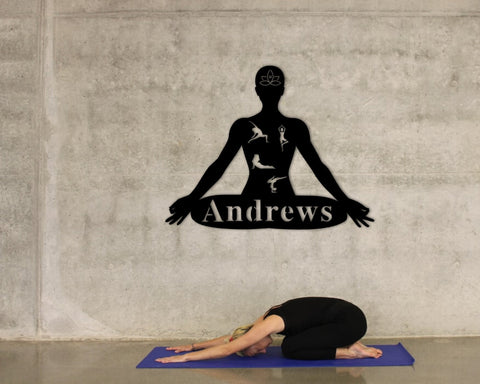 Personalized Yoga Workout Sign, Custom Metal Name Sign, Personalized Home Yoga Sign, Custom Metal Yoga Decor, Yoga Sign, Home Yoga Studio, Metal Laser Cut Metal Signs Custom Gift Ideas
