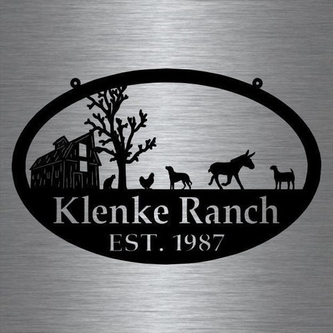 Metal Farm Sign , Barn And Donkey, Chicken, Dog, Cat And Goat Personalized Family Name Metal Sign Wedding Gift Personalized Gift, Laser Cut Metal Signs Custom Gift Ideas