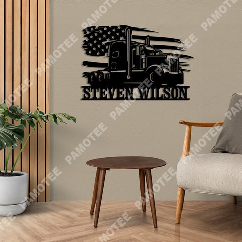 Custom Truck And American Flag Metal Sign, Gift For, Husband, Gift For Him, Metal Laser Cut Metal Signs Custom Gift Ideas