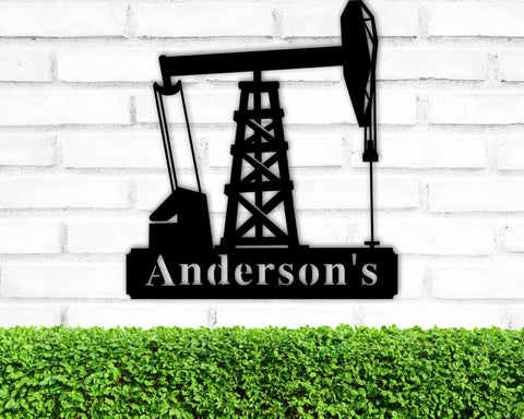 Personalized Metal Name Sign, Custom Oil Field Sign, Oil Rig Welcome Sign, Rustic Metal Wall Art, Split Monogram Metal Sign, Driller Gift, Metal Laser Cut Metal Signs Custom Gift Ideas
