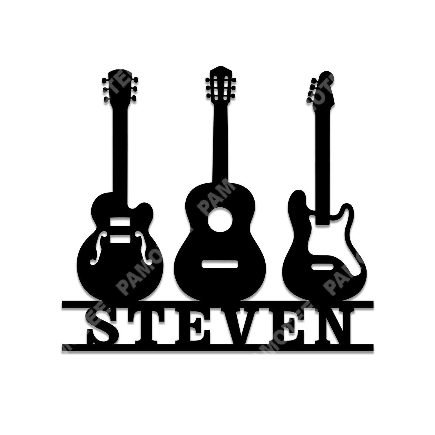 Personalized Three Guitars Metal Sign, Music Studio Wall Art, Metal Laser Cut Metal Signs Custom Gift Ideas