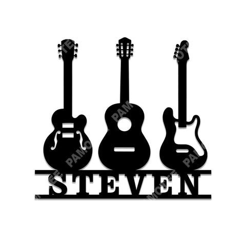Personalized Three Guitars Metal Sign, Music Studio Wall Art, Metal Laser Cut Metal Signs Custom Gift Ideas