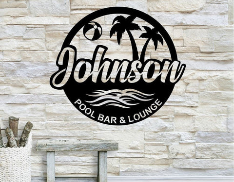 Personalized Backyard Pool Family Name Metal Sign, Outdoor Wall Decor, Metal Wall Decor, Pool Decor, Personalized Decor, Metal Wall Art, Laser Cut Metal Signs Custom Gift Ideas