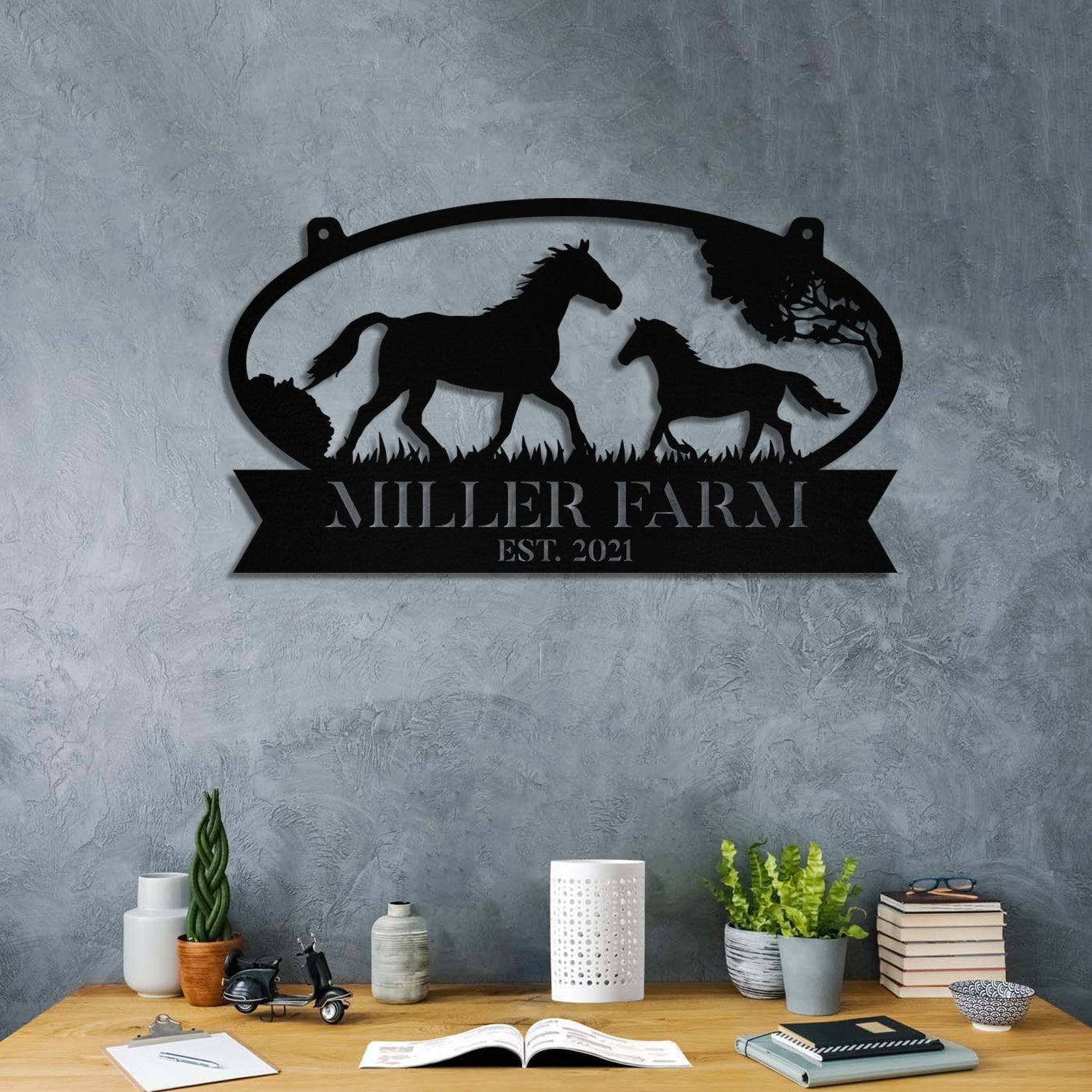 Metal Horse Sign Monogram, Custom Outdoor Farm, Stable, Acres, Front Gate, Wall Decor Art Gift, Metal Laser Cut Metal Signs Custom Gift Ideas