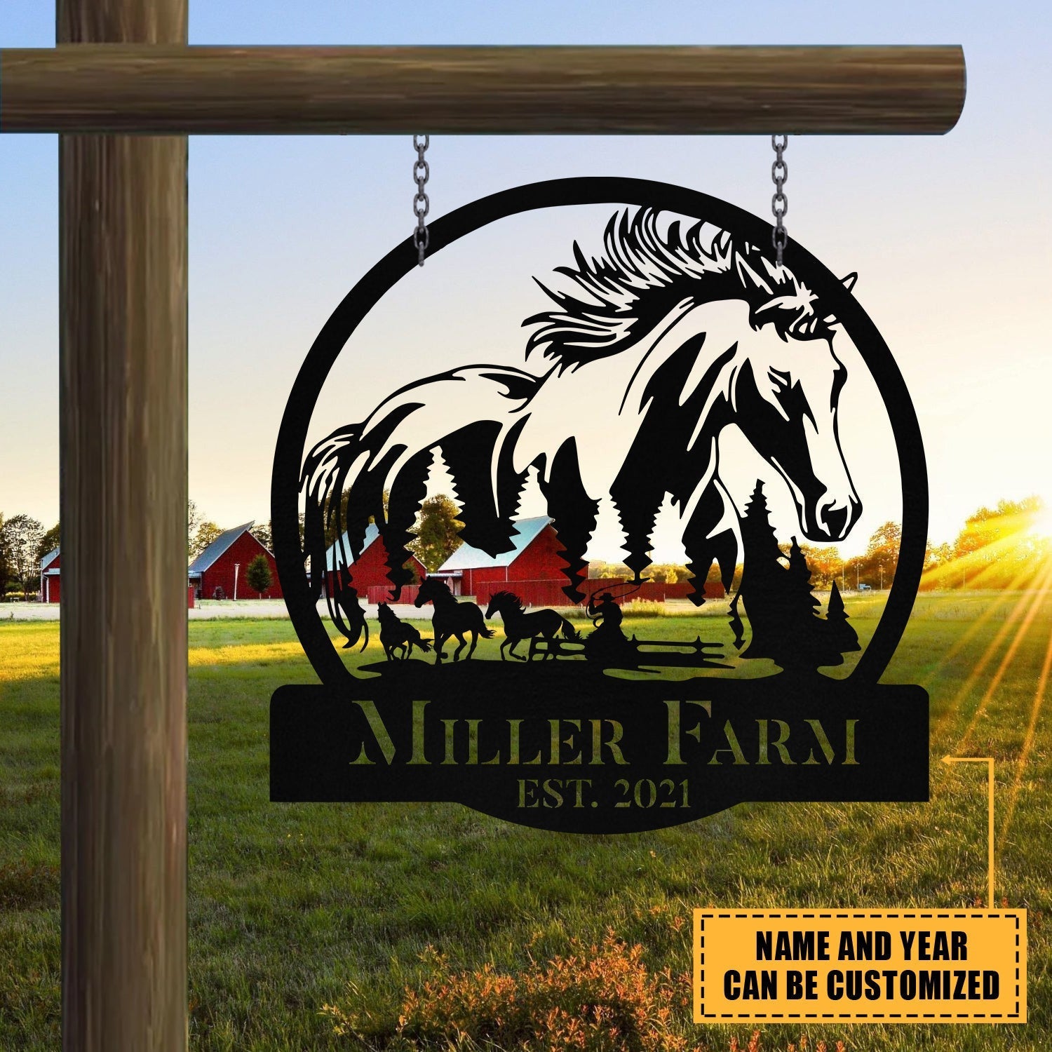 Personalized Metal Horse Sign Monogram, Custom Outdoor Farm, Metal Laser Cut Metal Signs Custom Gift Ideas