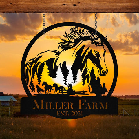 Personalized Metal Horse Sign Monogram, Custom Outdoor Farm, Metal Laser Cut Metal Signs Custom Gift Ideas