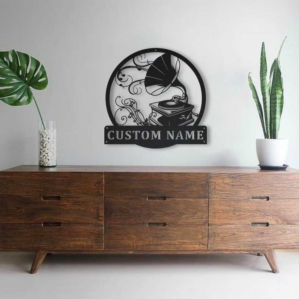Personalized Gramophone Monogram Metal Sign Art, Custom Gramophone Name Metal Sign, Gramophone Gifts For Gift, Musical Instrument Gift, Laser Cut Metal Signs Custom Gift Ideas