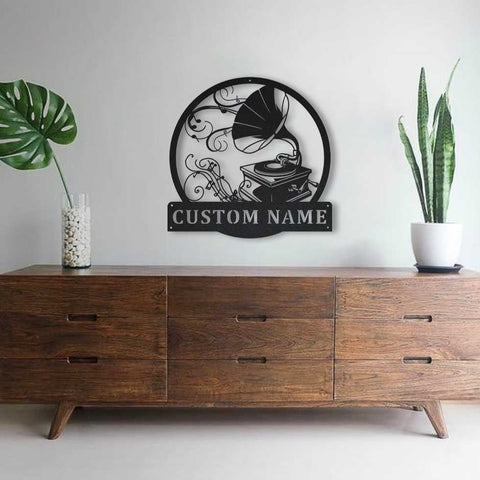 Personalized Gramophone Monogram Metal Sign Art, Custom Gramophone Name Metal Sign, Gramophone Gifts For Gift, Musical Instrument Gift, Laser Cut Metal Signs Custom Gift Ideas