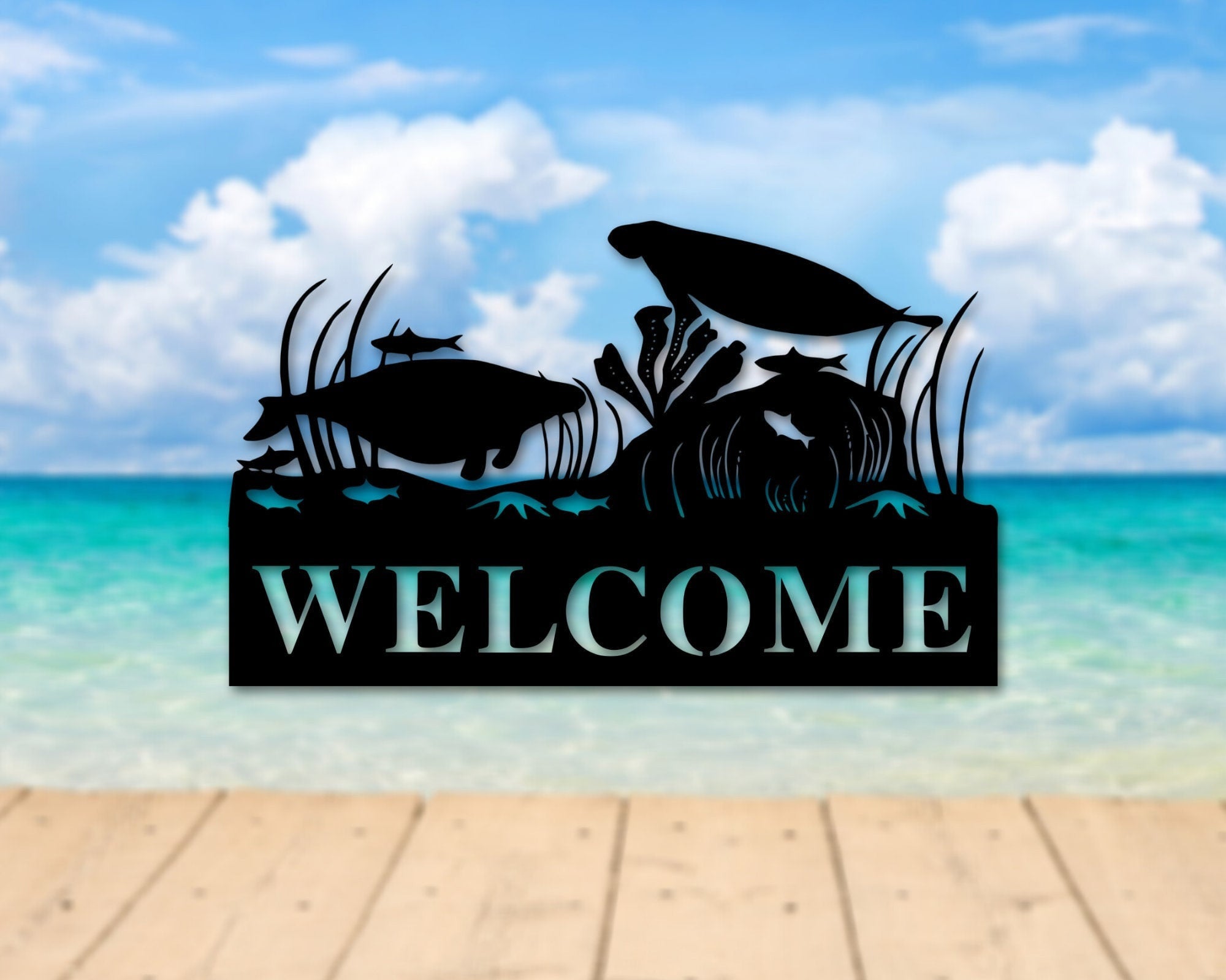 Manatee Welcome Sign, Sea Animal Welcome Sign, Walrus Welcome Sign, Personalized Welcome Sign, Welcome Sign, Front Door Welcome Sign, Laser Cut Metal Signs Custom Gift Ideas