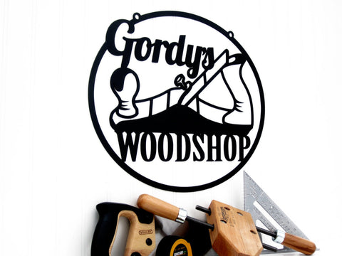 Custom First Name Woodshop Metal Sign Black, Personalized Sign, Custom Sign, Metal Sign, Gifts For Him, Laser Cut Metal Signs Custom Gift Ideas