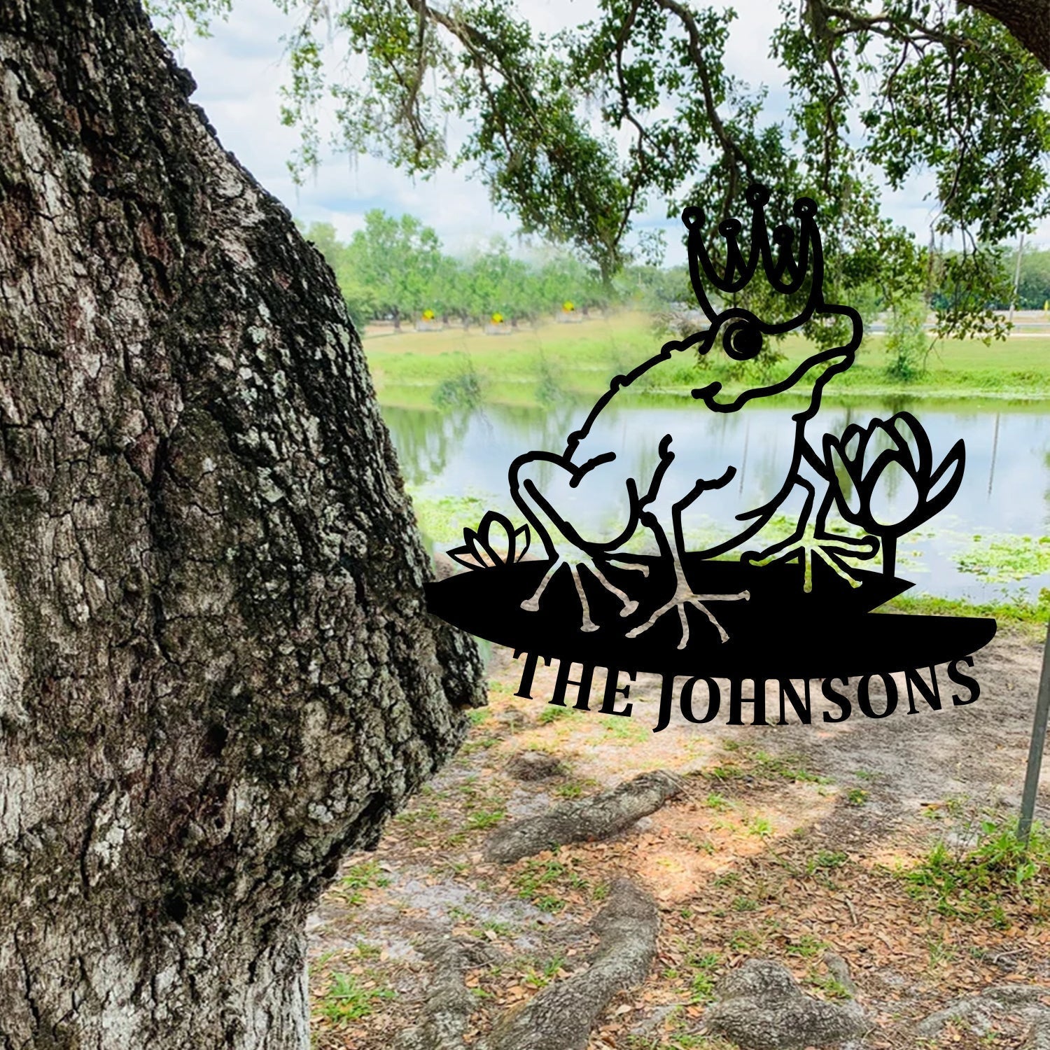 Personalized Name Prince Frog Metal Tree Stake, Lotus Flower Garden Art, Metal Laser Cut Metal Signs Custom Gift Ideas