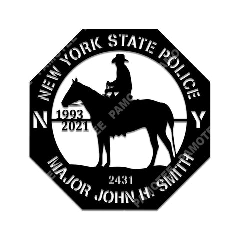 Custom Sheriff Riding Horse Metal Sign Monogram, Newyork Police Decor, Metal Laser Cut Metal Signs Custom Gift Ideas