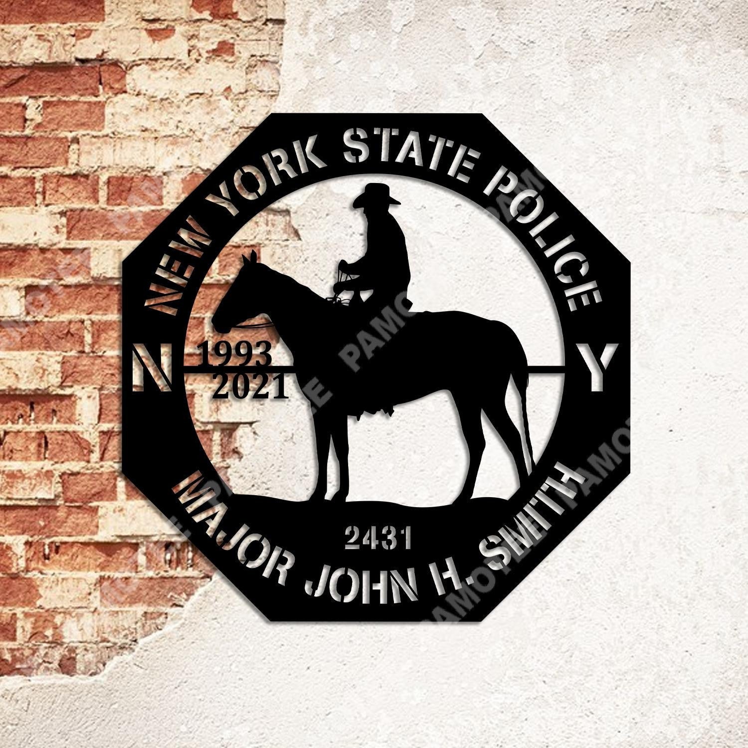 Custom Sheriff Riding Horse Metal Sign Monogram, Newyork Police Decor, Metal Laser Cut Metal Signs Custom Gift Ideas