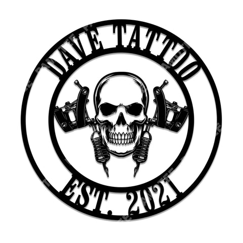 Custom Name And Est Date Skull Tattoo Artist Metal Sign, Steel Wall Hanging, Metal Laser Cut Metal Signs Custom Gift Ideas