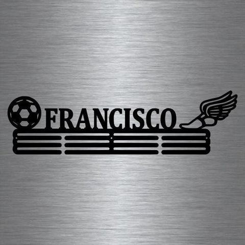 Soccer And Track Custom Name Medal Hanger Holder Display Rack Male 3 Rung, Cut Metal Sign, Metal Wall Art, Laser Cut Metal Signs Custom Gift Ideas