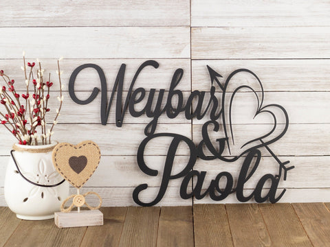 Metal Name Sign With Heart Arrow, Metal Signs Personalized, Love Sign, Couples Gift, Wedding Gift, Laser Cut Sign, Matte Black Shown, Laser Cut Metal Signs Custom Gift Ideas