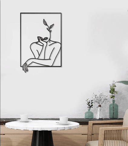 Woman Face Leaf Line Art Metal House Sign