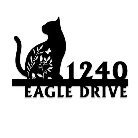 Personalized Address Cat Art Metal Sign, Custom Housewarming Metal Art, Wall Decor, Metal Laser Cut Metal Signs Custom Gift Ideas