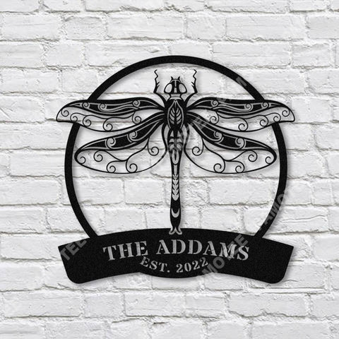 Custom Name And Est Date Dragonfly Metal Sign, Door Hanging, Metal Laser Cut Metal Signs Custom Gift Ideas