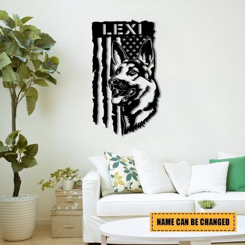Personalized German Shepherd Dog America Metal Sign, Metal Laser Cut Metal Signs Custom Gift Ideas