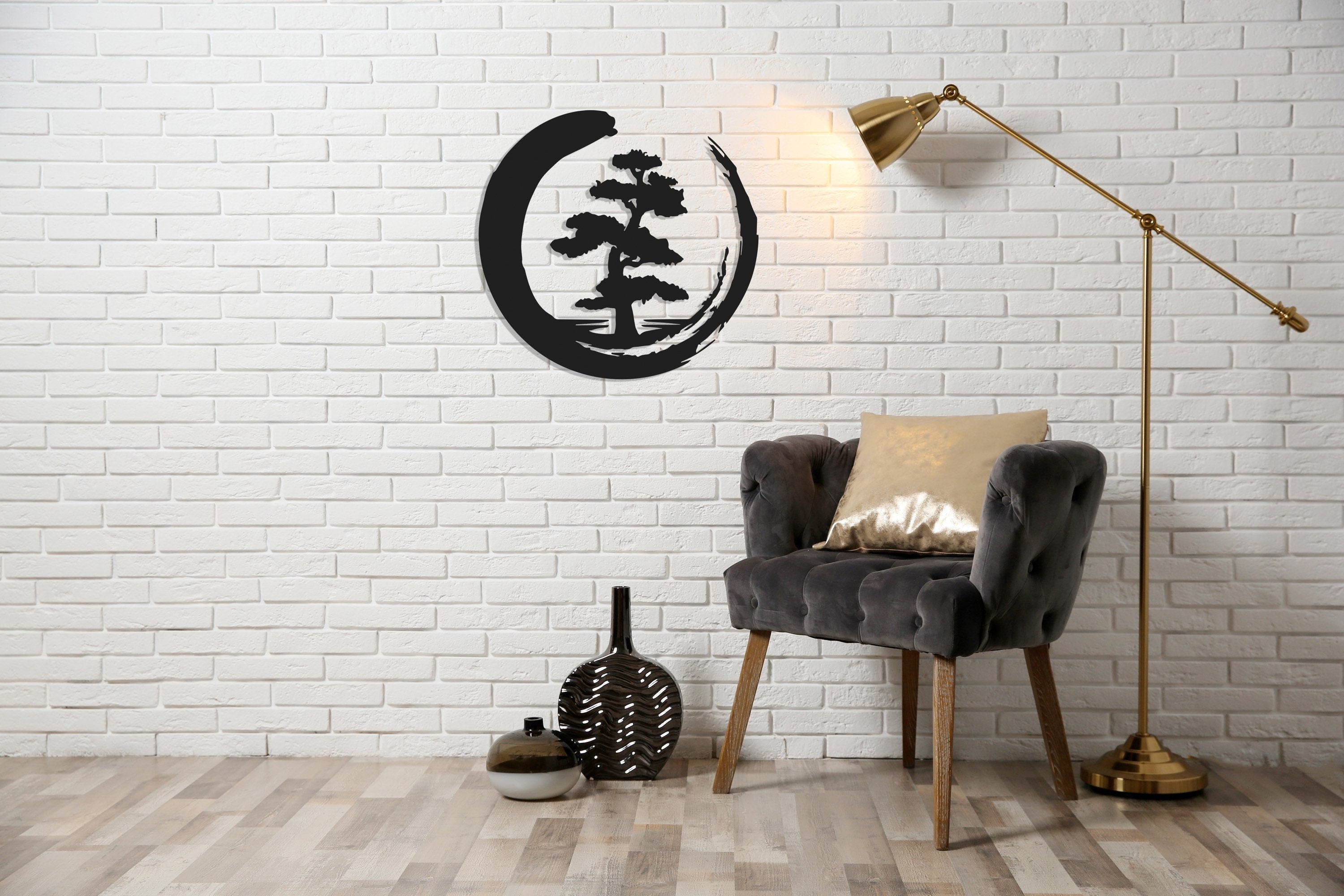 Bonsai Tree Metal Wall Decor, Metal Wall Art, Enso Circle, Tree Of Life Metal Wall Art, Housewarming Gift, Living Room Decor, Metal Laser Cut Metal Signs Custom Gift Ideas