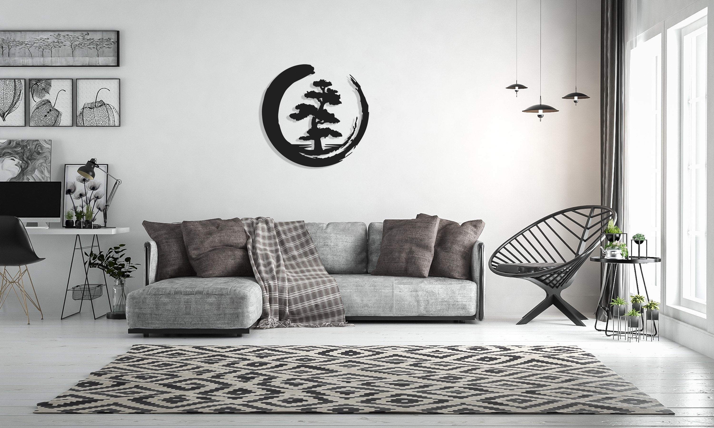 Bonsai Tree Metal Wall Decor, Metal Wall Art, Enso Circle, Tree Of Life Metal Wall Art, Housewarming Gift, Living Room Decor, Metal Laser Cut Metal Signs Custom Gift Ideas