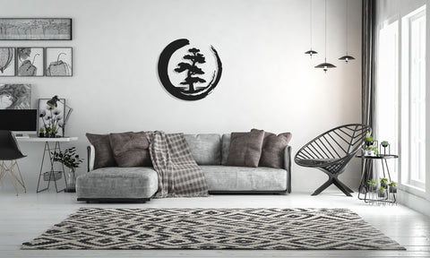 Bonsai Tree Metal Wall Decor, Metal Wall Art, Enso Circle, Tree Of Life Metal Wall Art, Housewarming Gift, Living Room Decor, Metal Laser Cut Metal Signs Custom Gift Ideas