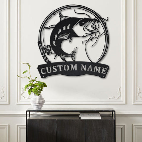 Personalized Catfish Fishing Fish Pole Metal Sign Art, Custom Catfish Fishing Metal Sign, Catfish Fishing Gift, Decor Decoration, Laser Cut Metal Signs Custom Gift Ideas