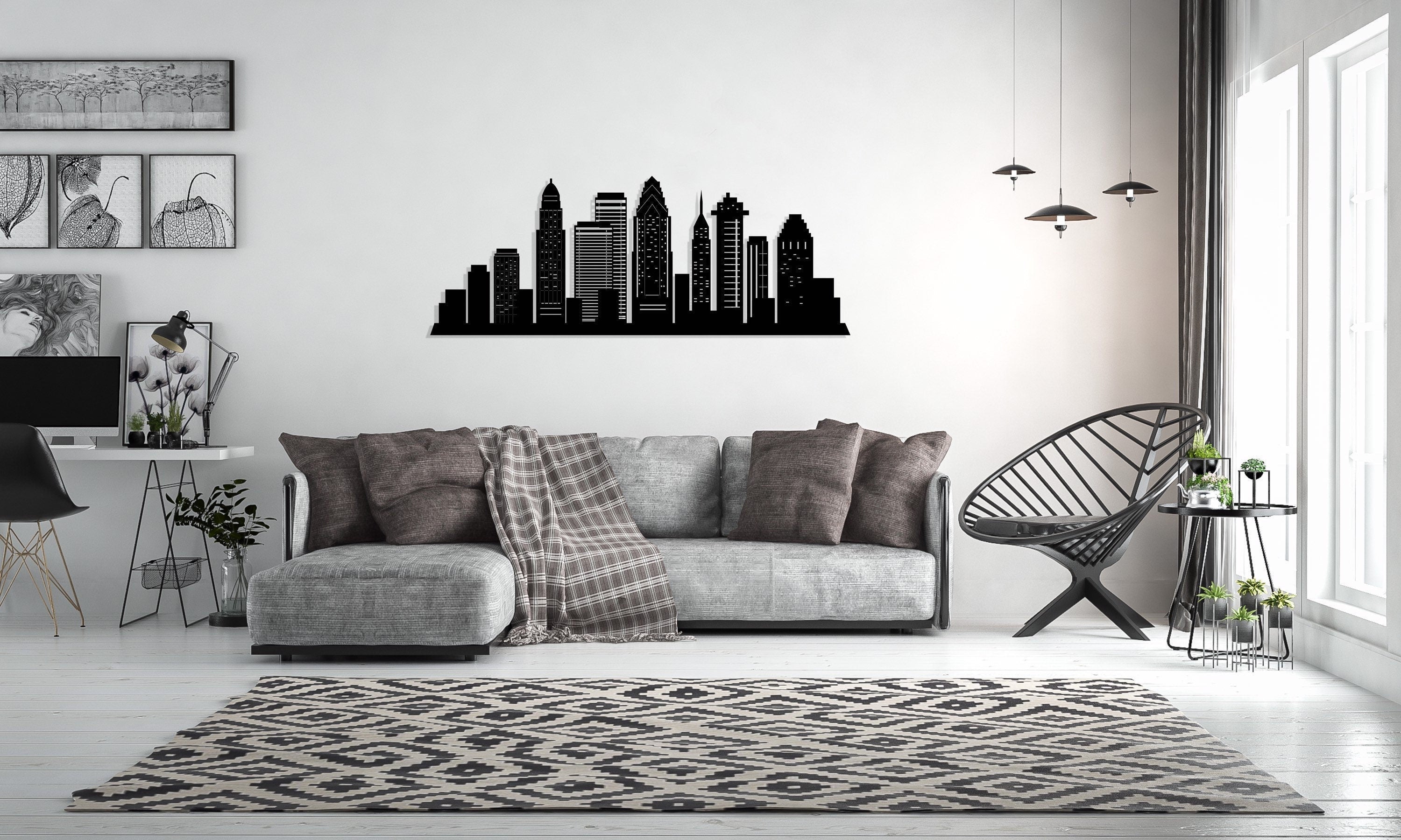 Philadelphia City Silhouette Metal Wall Art, Metal Wall Decor, Housewarming Gift, Home Office Living Room Decor, Wall Hangings,, Metal Laser Cut Metal Signs Custom Gift Ideas