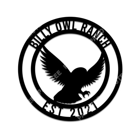 Custom Name And Date Flying Owl Metal Sign, Owl Ranch Door Hanging, Metal Laser Cut Metal Signs Custom Gift Ideas