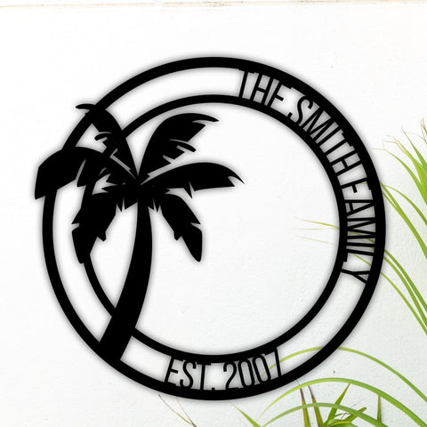 Personalized Palm Tree Metal Sign, Beach House Signs, Door Hanger, Metal Wall Art, Beach Decor, Coastal Decor, Tropical Decor, Metal Sign, Laser Cut Metal Signs Custom Gift Ideas