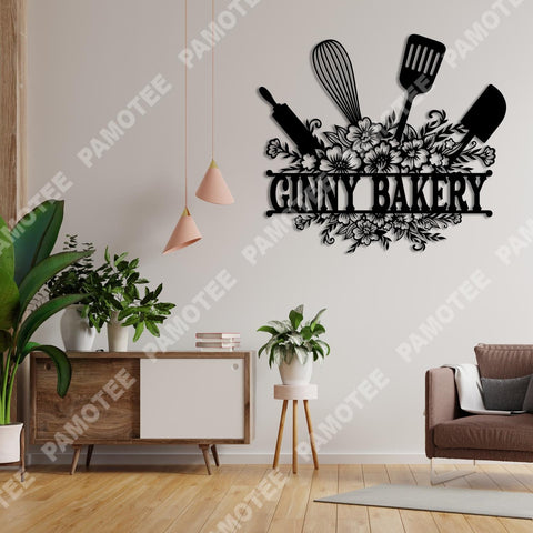 Personalized Name Utensils And Flowers Metal Art, Steel Plaque For Your Kitchen, Metal Laser Cut Metal Signs Custom Gift Ideas