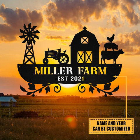 Personalized Metal Farm Sign Barn Cow Cattle Pig Rooster Chicken Monogram, Metal Laser Cut Metal Signs Custom Gift Ideas